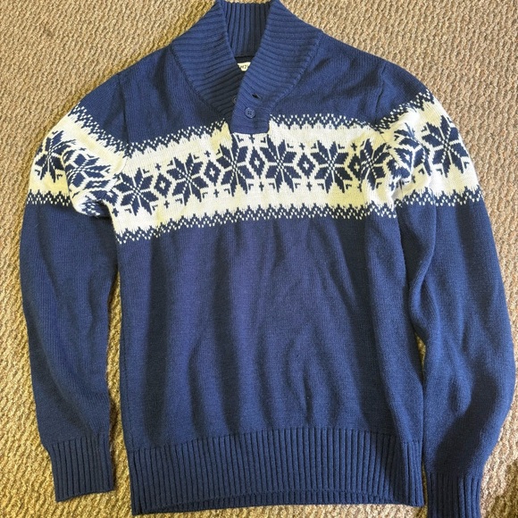 Navy and White Snowflake Crewneck Sweater - Picture 1 of 8